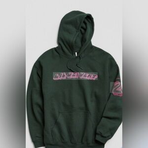 Dark Green Hoodie with Pink Logo - unisex
